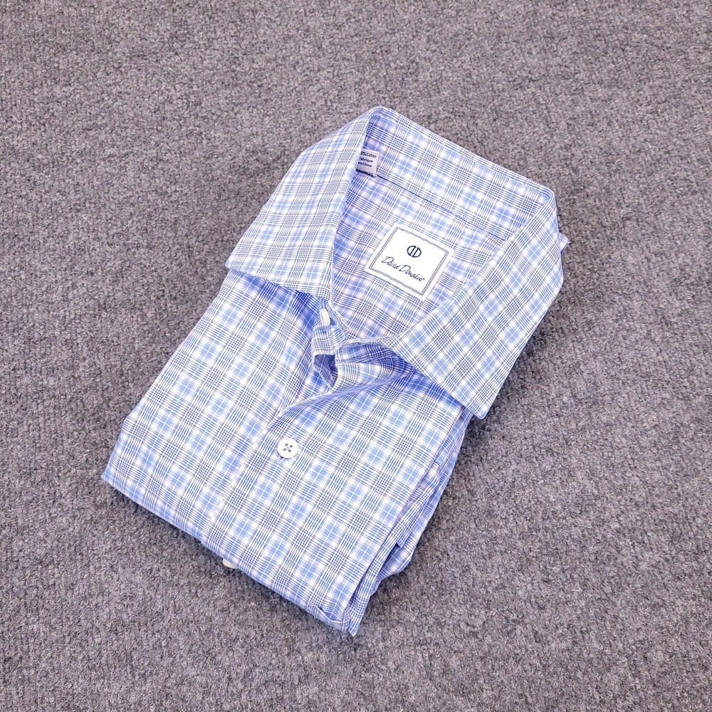 David Donahue Long Sleeve Shirt Mens Large Blue Plaid Business Casual Spread